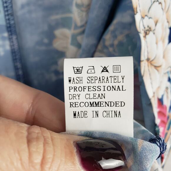 Olrain Size M Open Front Lightweight Duster Top Blue Oceanic Asian Print NWT - Picture 4 of 7